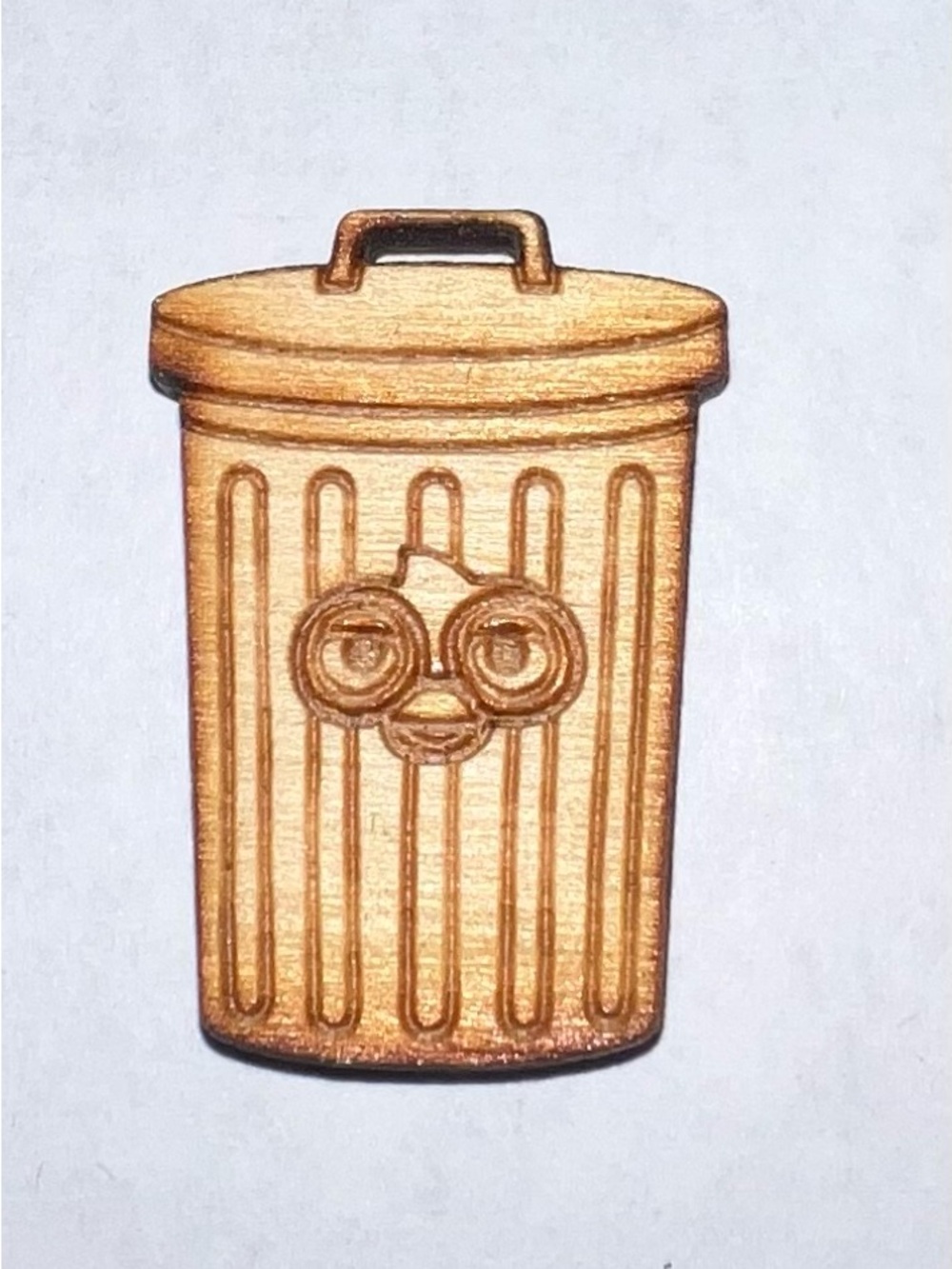Natural Wood Trash Can Character Glasses Smile Decorative Home Accent
